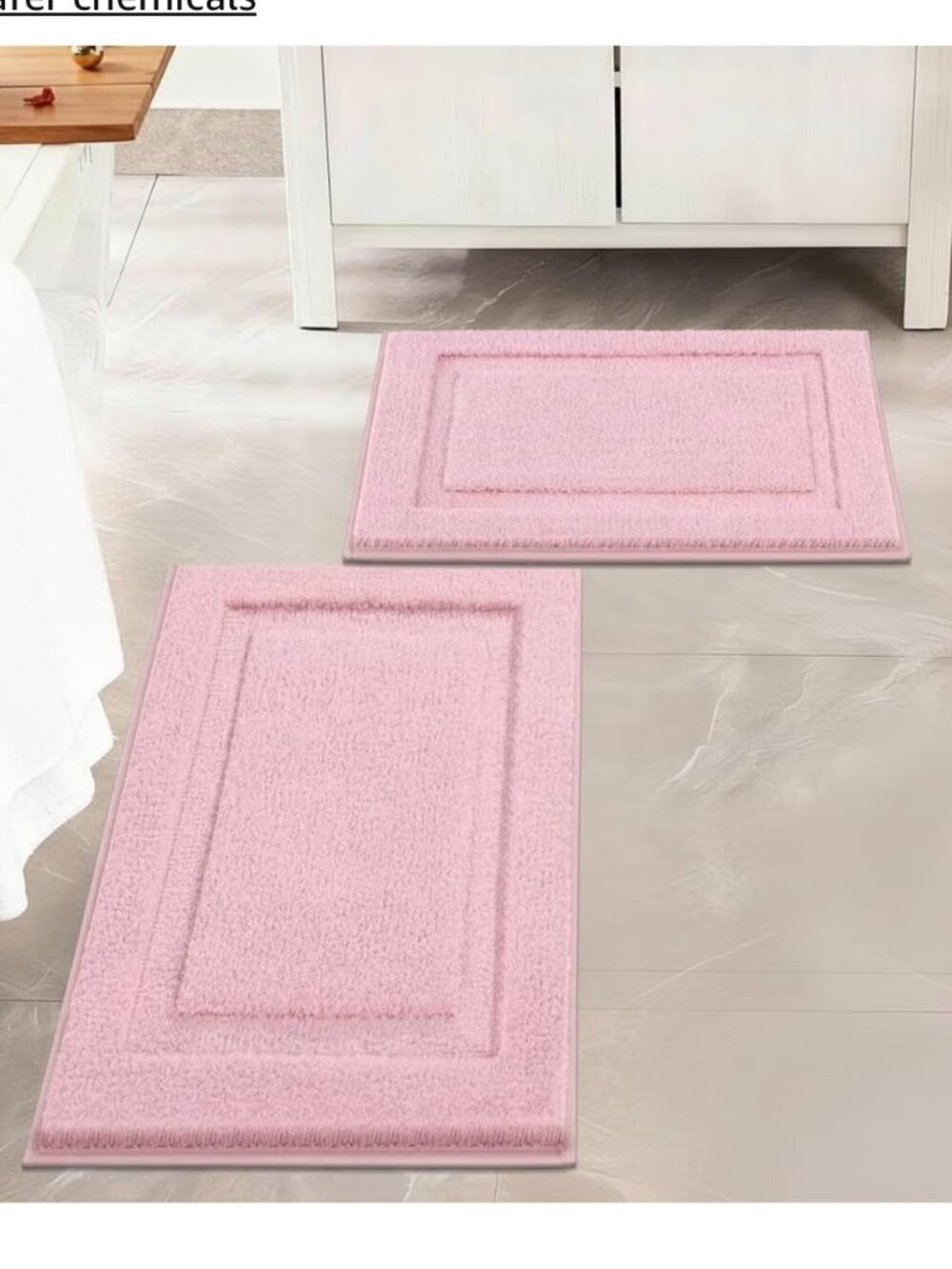 SHACOS Microfiber Bath Rug Set of 2 Pink 32x20 + 24x16 Non Slip Washable